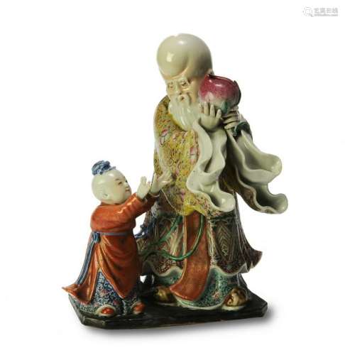 Chinese Famille Rose Statue of Shou by Wei Hongtai