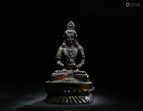 Gilt Bronze Buddha with Hardwood Stand, 18th Century