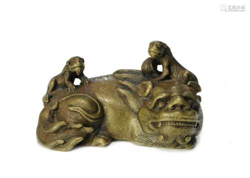 Chinese Bronze Paper Weight of a Qilin, Ming