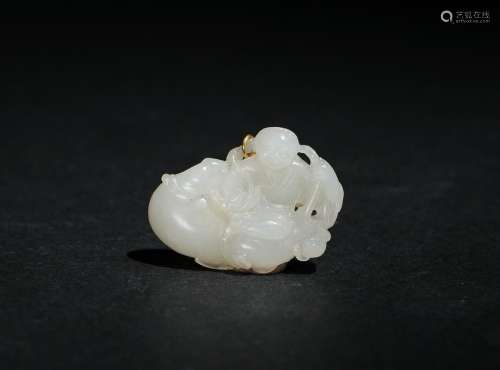 White Jade Toggle Carved with Liu Hai, 18th Century