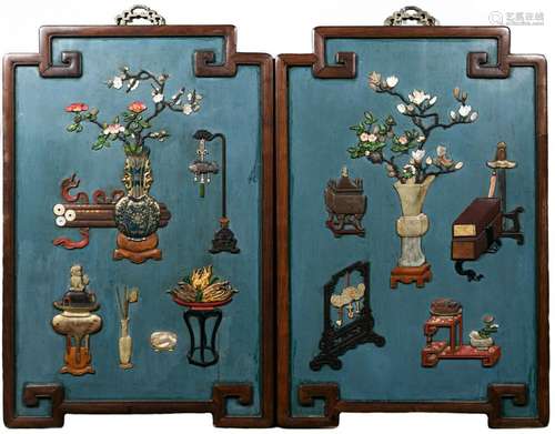 Pair of Huanghuali Framed Inlaid Panels, Qianlong