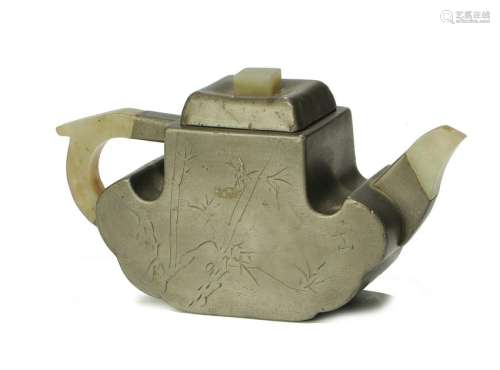 Pewter-Encased Zisha Teapot, Yang Pengnian Mark