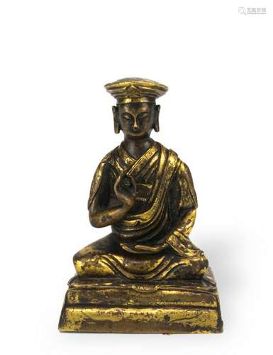 Chinese Gilt Bronze Figure of Lama, Qing Dynasty