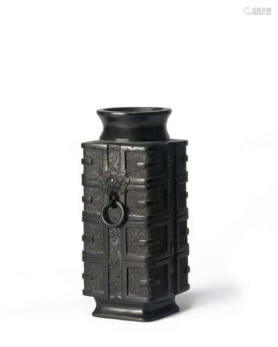Chinese Bronze Square Cong Vase, Ming Dynasty