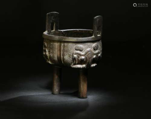 Chinese Bronze Tripod Incense Burner, 18th Century