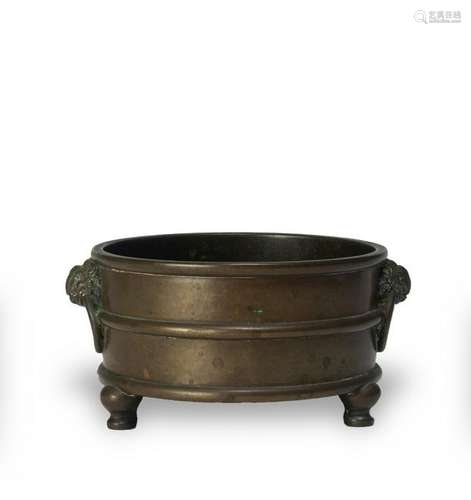 Chinese Bronze Tripod Incense Burner, 18th Century