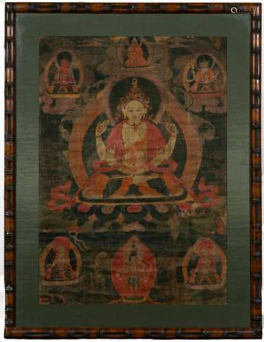 Framed Thangka of 4-Armed Buddha, 17th Century