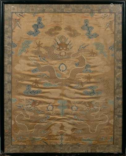 Framed Chinese Dragon Kesi Panel, 18th Century