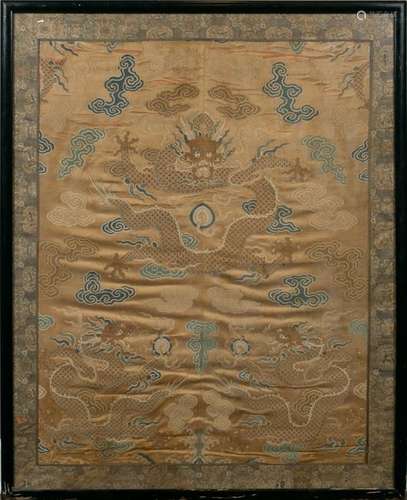 Framed Chinese Dragon Kesi Panel, 18th Century