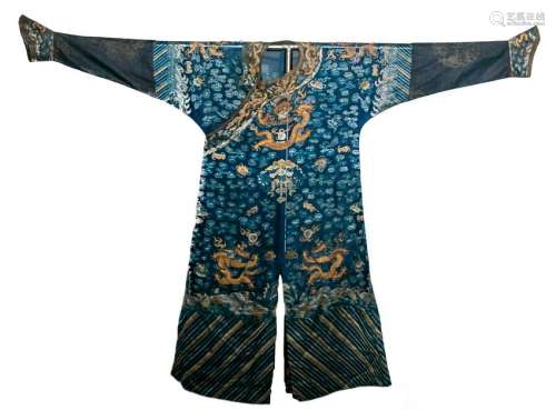 Chinese Blue Ground Dragon Summer Robe, 19th Century