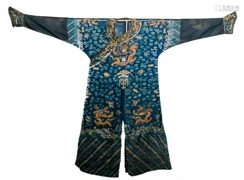 Chinese Blue Ground Dragon Summer Robe, 19th Century