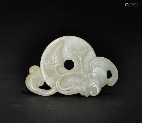 Chinese White Jade Bi Disc with Bat, 17-18th Century