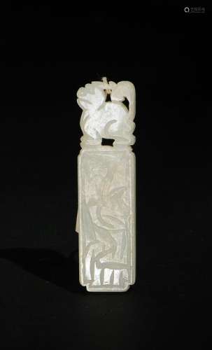 Chinese Carved White Jade Toggle, Ming Dynasty