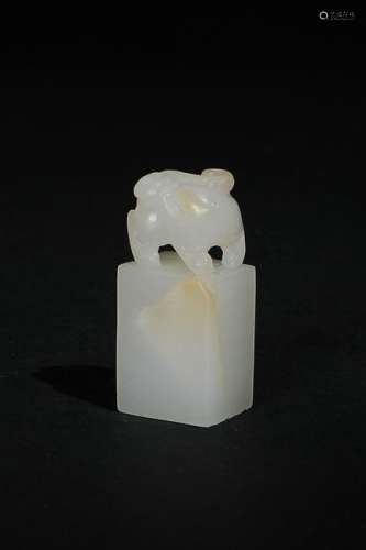 Chinese White Jade Seal with Chilong, 18th Century