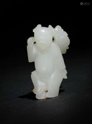Chinese White Jade Carving of a boy, 18th Century
