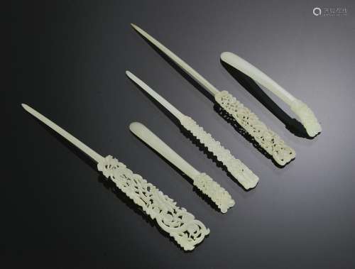 Group of 5 Chinese Jade Hairpins, 18th-19th Century