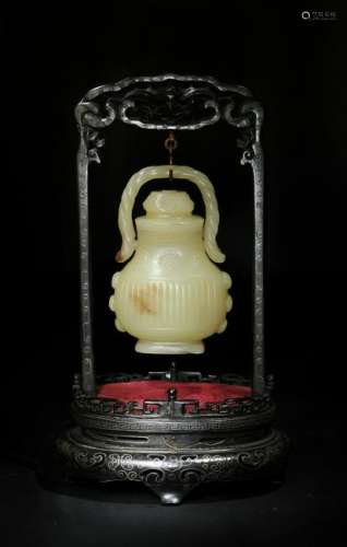 Yellow Jade Carved You with Zitan Frame, 18th Century