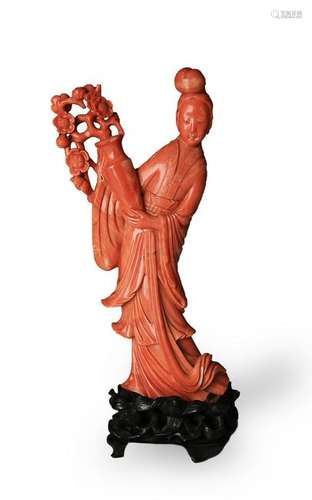 Chinese Coral Carving of a Lady, 19th Century