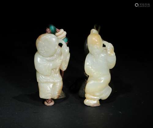 (2) Chinese Jade Carving of Figure, Yuan/Ming