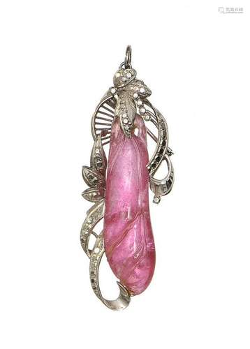 Chinese Pink Tourmaline Pendant White Gold Brooch