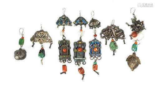 Group of 7 Chinese Metal Enameled Pendants