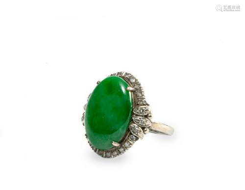 Chinese Jadeite Ring with Diamonds, 19th -20th Century