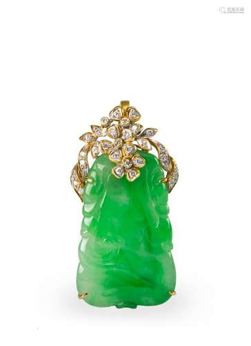 Chinese Jadeite & Diamond Pendant, Early 20th Century