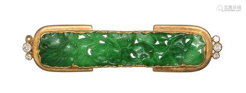 Chinese Jadeite Gold Brooch, 19th Century