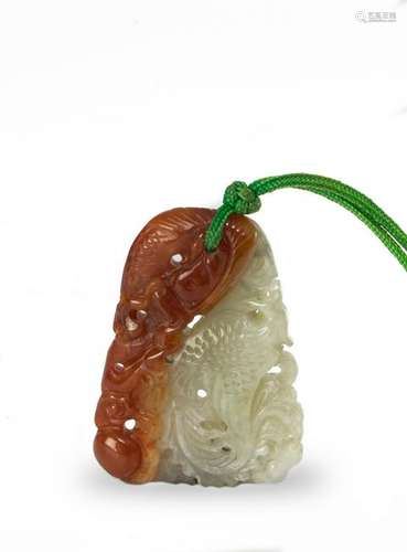 Chinese Jadeite Dragon and Phoenix Pendant, Qing