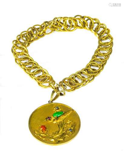 14K Gold Chain with Jadeite and Precious Stones