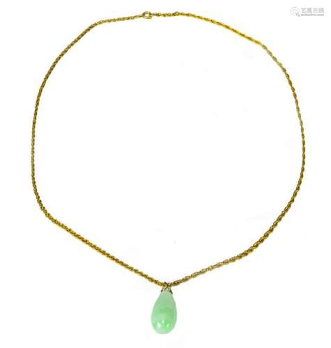 Chinese Jadeite Teardrop Toggle with 14K Gold Chain