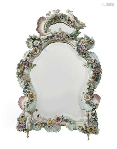 German Meissen-Style Porcelain Dressing Mirror