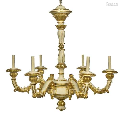 Louis XIV-Style Parcel-Gilt Wooden Chandelier