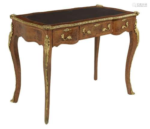 Louis XV-Style Burlwood and Mahogany Bureau Plat