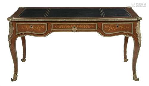 Louis XV-Style Inlaid Mahogany Bureau Plat