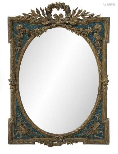 French Giltwood and Faux Malachite Mirror