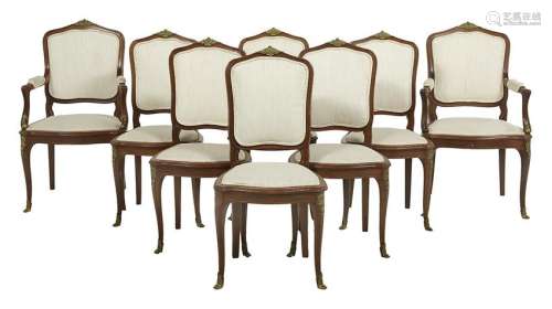 Suite of Eight Louis XV-Style Hardwood Armchairs