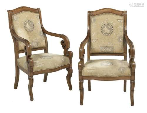 Pair of Restauration-Style Fruitwood Fauteuils