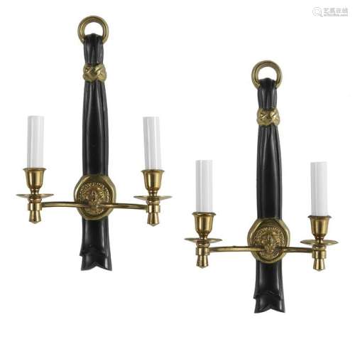 Pair of Empire-Style Enameled and Brass Sconces