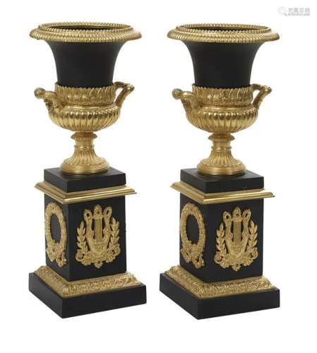 Pair of Empire-Style Bronze Garniture Urns