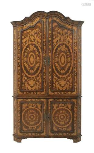 Dutch Marquetry-Inlaid Mahogany Corner Cupboard