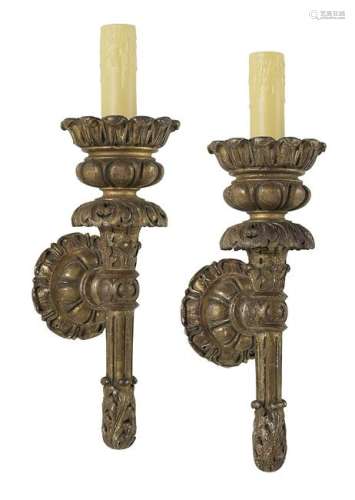 Pair of Baroque-Style Giltwood Sconces