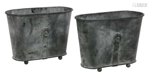Pair of Metal Oval Planters of Asian Inspiration
