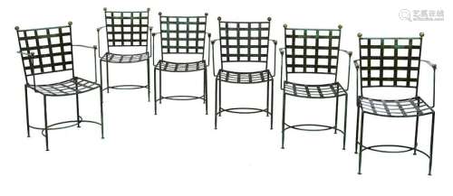 Six Brass and Wrought Iron Garden Armchairs