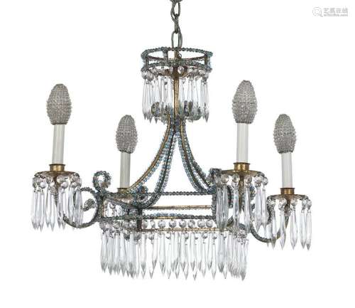 Diminutive French Gilt-Metal and Glass Chandelier