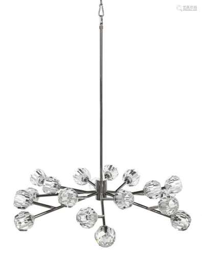 Contemporary Chrome and Cut Crystal Chandelier