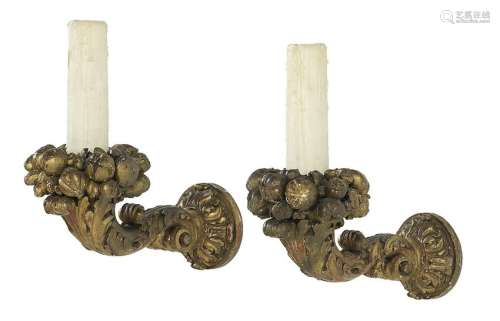 Pair of Italian Baroque-Style Giltwood Sconces