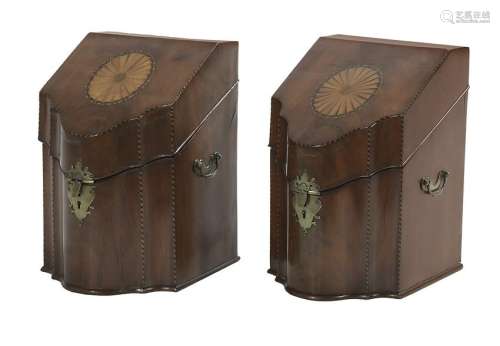 Pair of George III Mahogany-Inlaid Knife Boxes