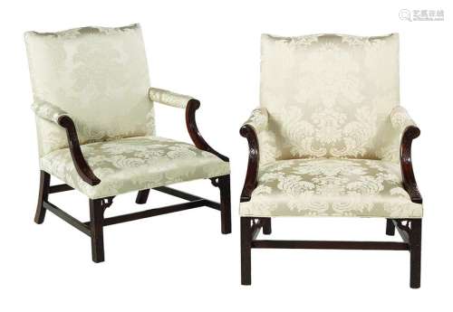 Pair of George III-Style Mahogany Lolling Chairs