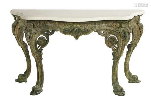 Victorian Iron and Travertine-Top Console Table